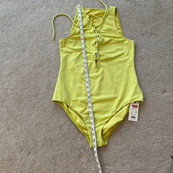 Jets Australia Tie Front Plunge Chartreuse Swimsuit Size USA 12 Fully Lined NWT - Picture 8 of 8